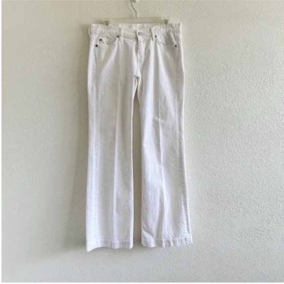 7 For All Mankind White Dojo Flare Jeans Rhinestone Pockets - Picture 2 of 9